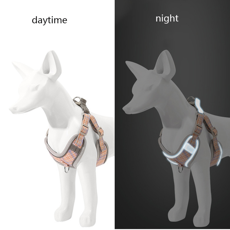 Plaid Dog Harness with Leash Adjustable Reflective Vest-style Pet Harness and Leash Set for Large, Medium and Small Dogs Outdoor