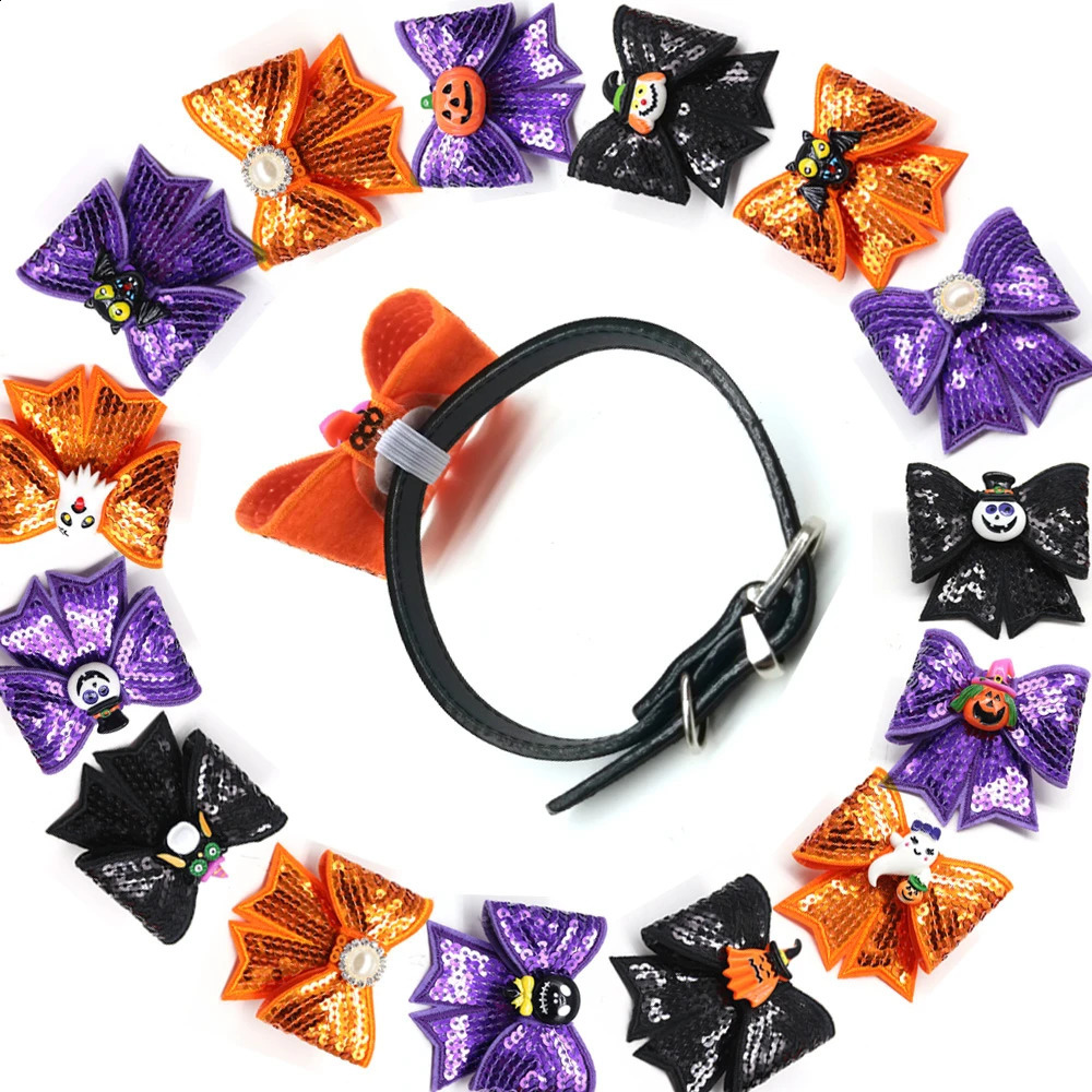 40 pet accessories Halloween dog bow tie sliding pet dog collar skull pet bow for puppy accessories puppy supplies 240914