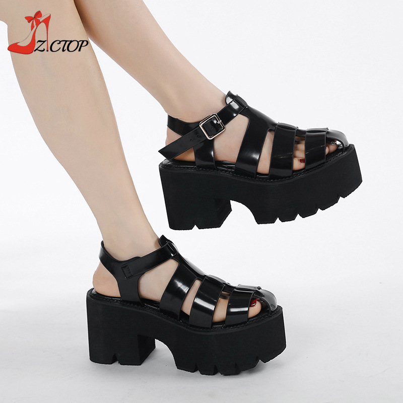 Summer Sandals Women 2024 Closed Toe Platform Roman Sandals Thick High Heels Goth Punk Casual Shoes Ladies Big Size 42 43