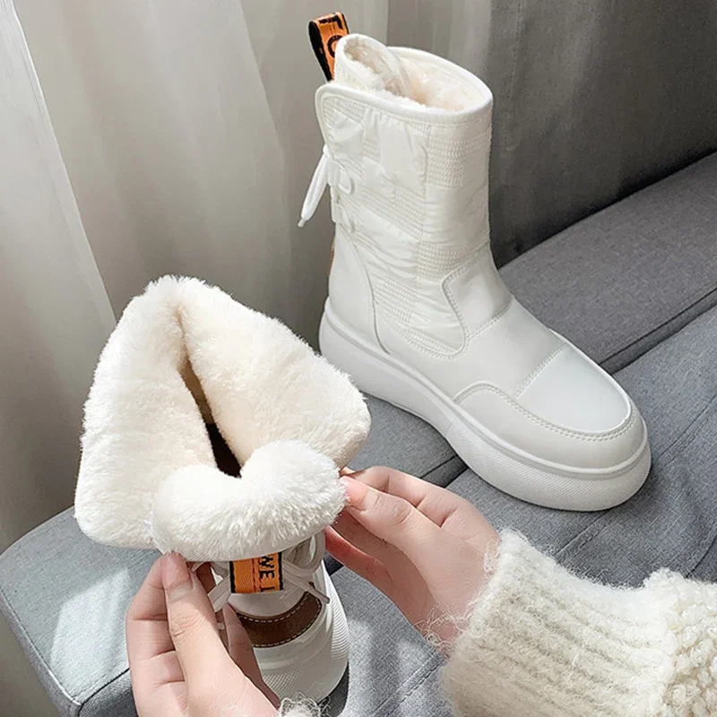 Warm Fur Ankle Furry Boots Women Snow Shoes Platform Pu Short Leather Boot Winter Thick Plush White Black Casual Botas De Mujer