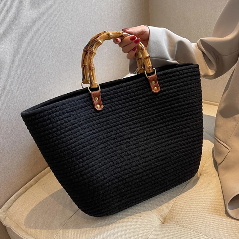 Knitted striped handbag womens Bohemian shoulder bag summer beach grass and wallet travel shopping 240913