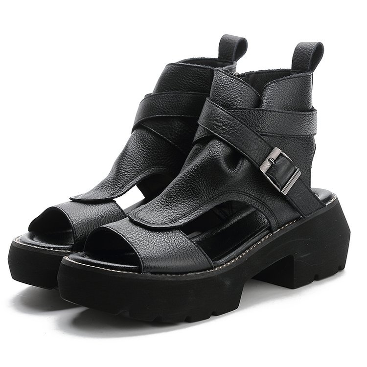 Black Platform Sandals Low-Heeled Shoes With Strap 2024 Women's Suit Female Beige Muffins shoe Open Toe Espadrilles Low-heeled F