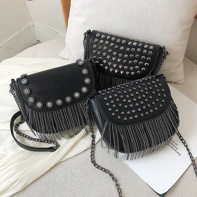 Women's bag new crossbody bag rivet small square bag cover tassel mobile phone bag Korean version women pu shoulder bag