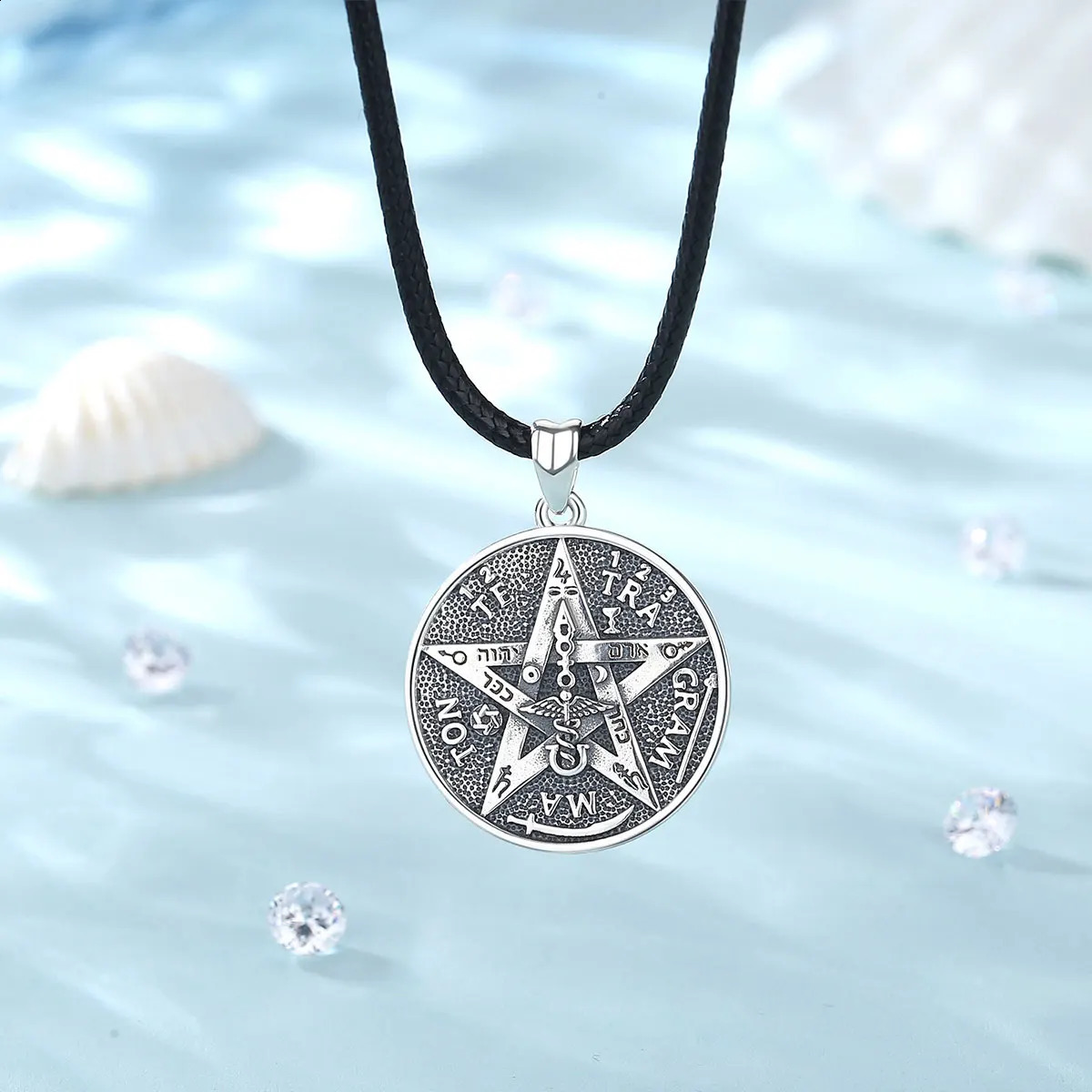 EUDORA 925 sterling silver pentagonal rune necklace talisman leather chain guardian star pendant mens jewelry 240912