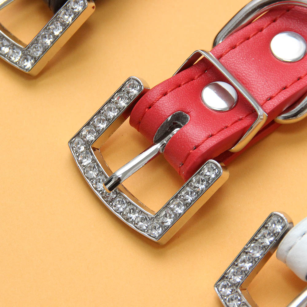 Dog Collar,Colorful Crystal Diamond Buckle Sparkle Leopard Print Leather with Rhinestones Collar for Small Dogs Medium Cats Dogs