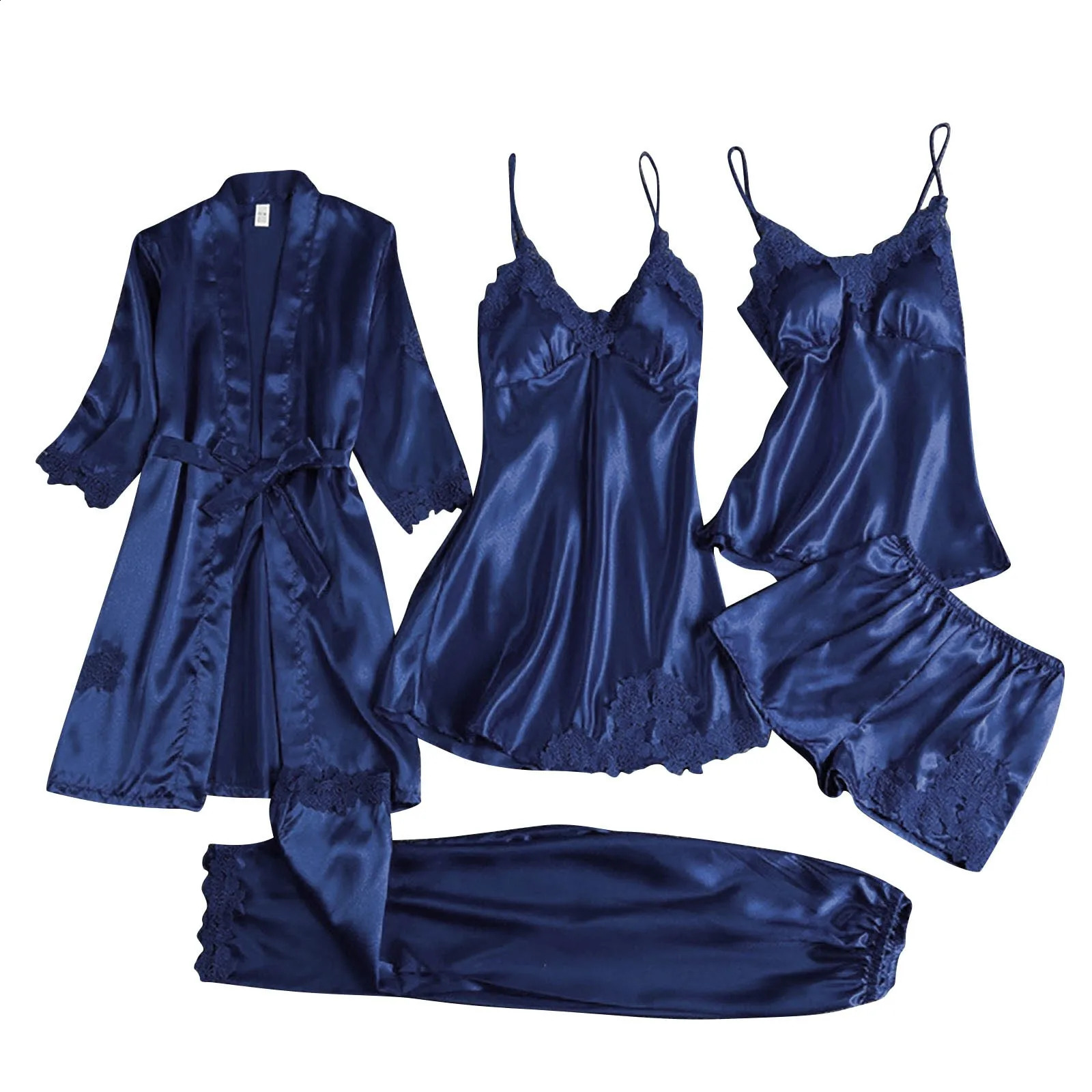 Ladies Satin Pajamas Set 5 Piece Pajamas Womens Night Gown Silk Lingerie Womens Nightgowns for Sleeping Sleep Wear for Woman 240913