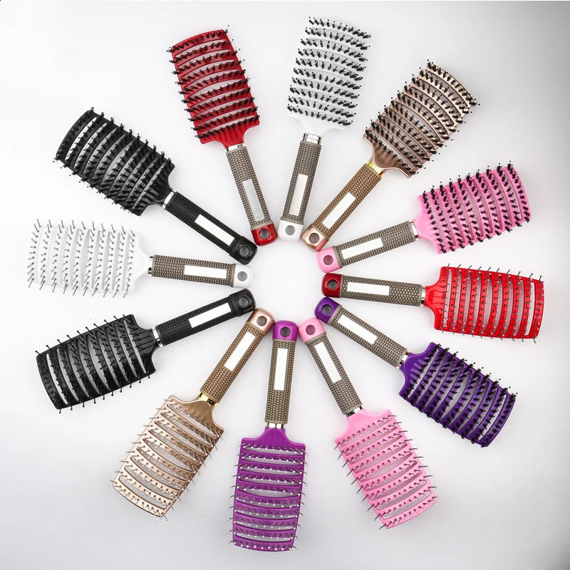 Hair Brush Comb Detangling Bristle Nylon Women Wet Massage Curly Hairdressing Salon Styling Tools 240911