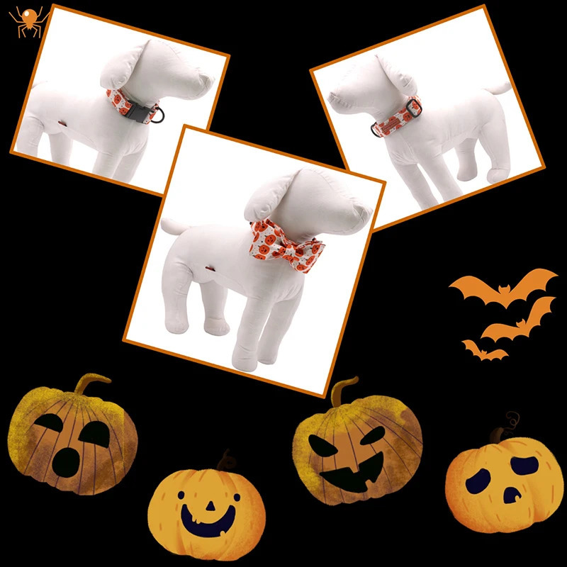 Halloween Pumpkin Cotton Dog Collar and Belt Set with Bow Suitable for Small and Medium Dogs Metal Buckle Pet Accessories 240914