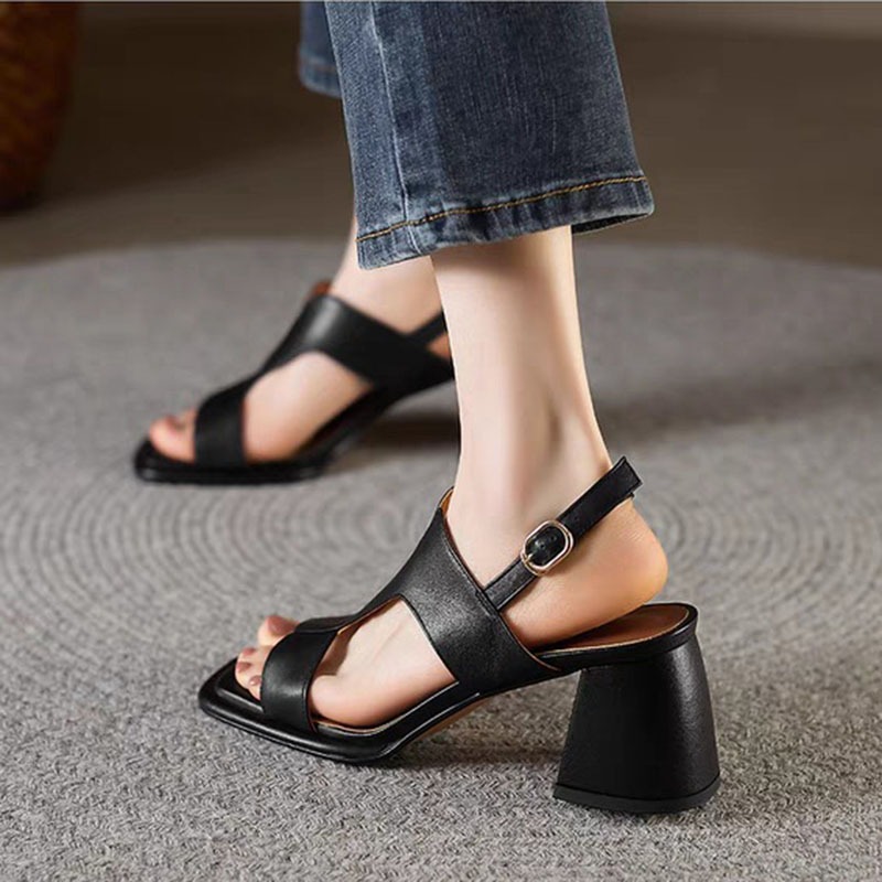 Sandals 2024 Women's Summer Thick Sole High Heels Ladies Sandal Shoes for Women Retro Open Toe Back Strap Sandalias De Mujer dh1102963094-P-S