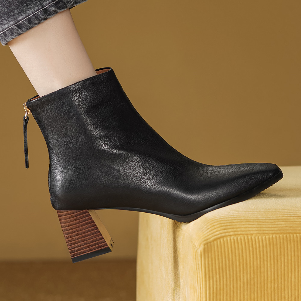 genuine Women's leather autumn ankle boots 6c. thick heel elegant ladies short booties back zip high quality shoes women 33 7192
