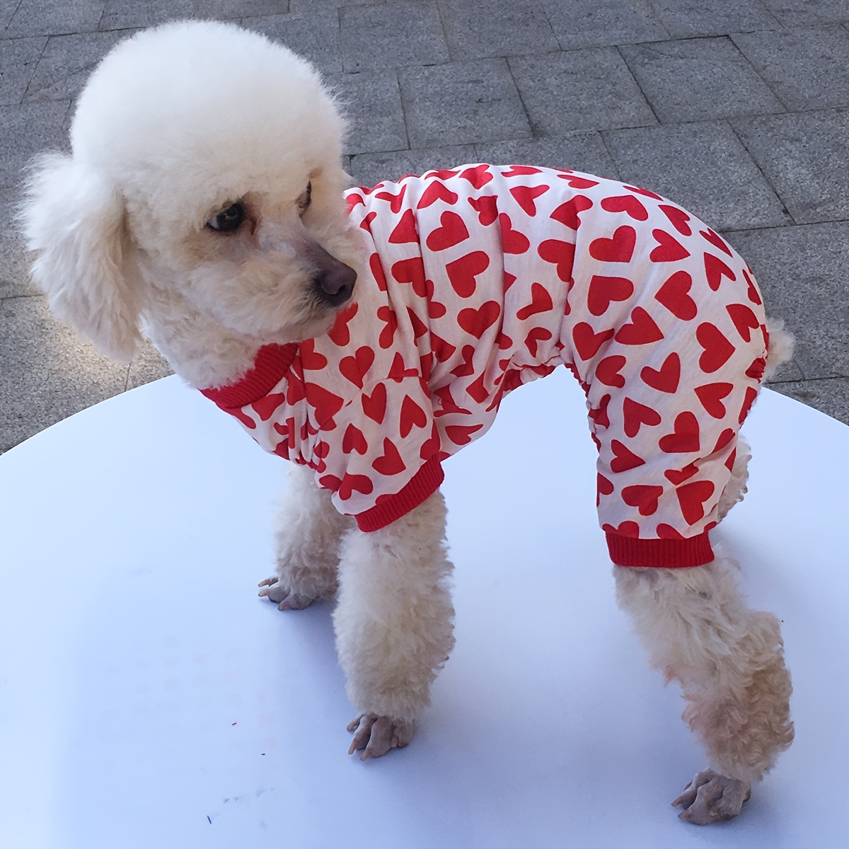 Valentines Day Pajamas Dog Bodysuit Dog Jumpsuits Dog Birthday Costume Heart Pattern Dog Clothes Dog Cartoon Apparel for Pet Pup