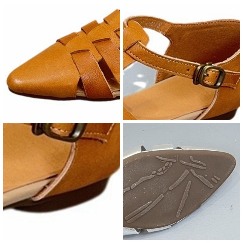 Koznoy 1.5cm Weave Genuine Leather Moccasins Women Soft Soled Rubber Flats Sandals Point Toe Buckle Leisure Shallow Summer Shoes