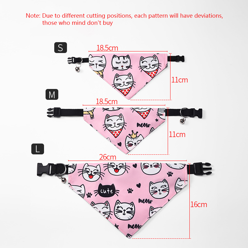 Pet Triangle Towel Adjustable Small Cat and Dog Cute Scarf Cat and Dog Saliva Towel with Bell & Quick Release Buckle for Cat Dog
