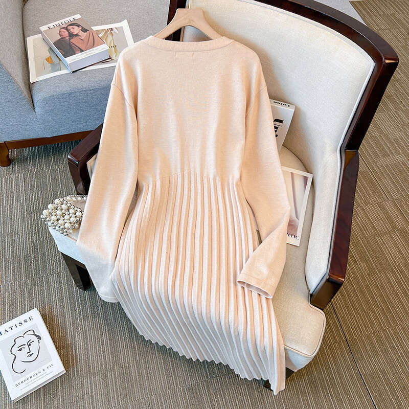 155Kg Plus Size Women's Bust 160 Spring Autumn New Loose V-Neck A-E Sweater Dress Black Apricot 5Xl 6Xl 7Xl 8Xl 9Xl 10Xl