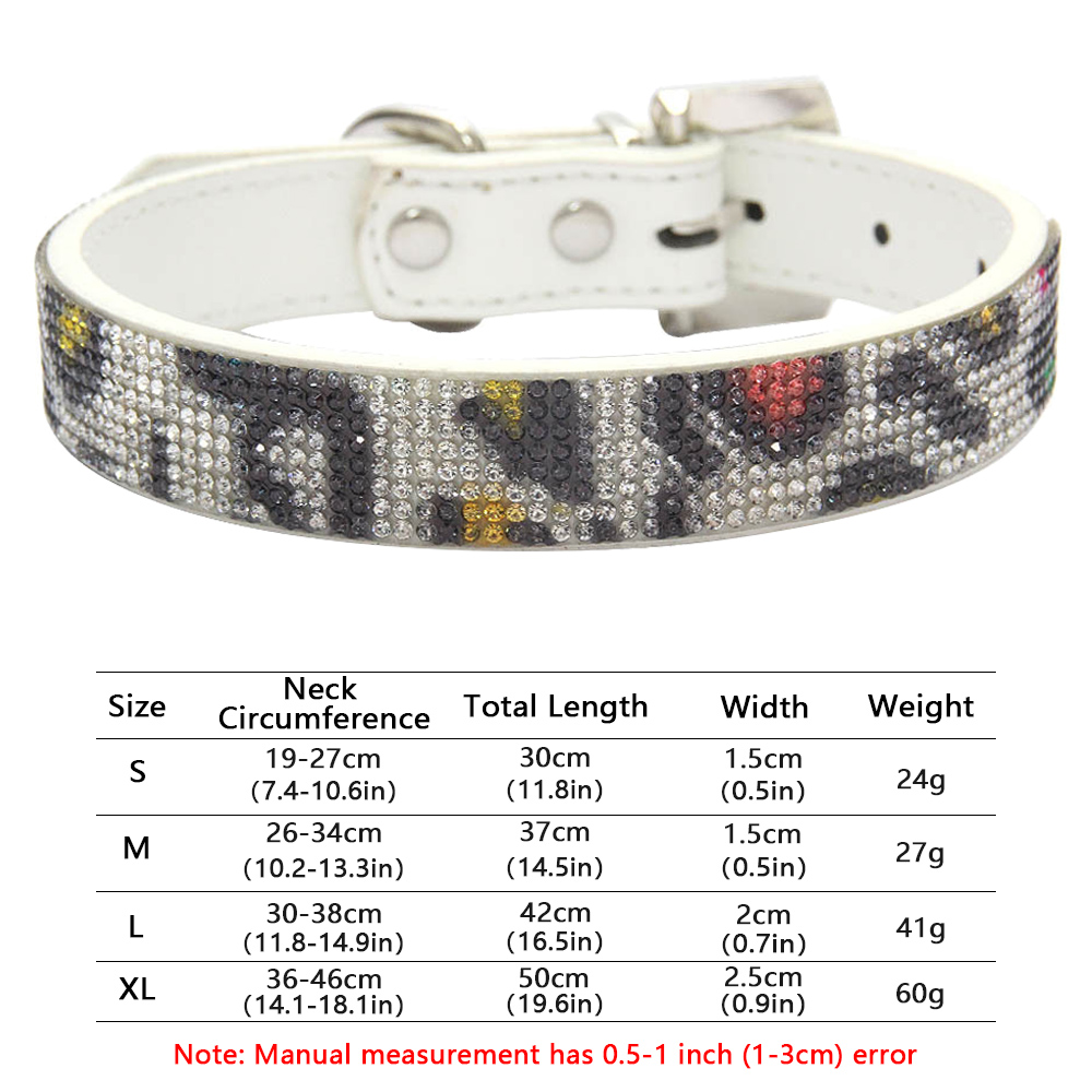 Dog Collar,Colorful Crystal Diamond Buckle Sparkle Leopard Print Leather with Rhinestones Collar for Small Dogs Medium Cats Dogs