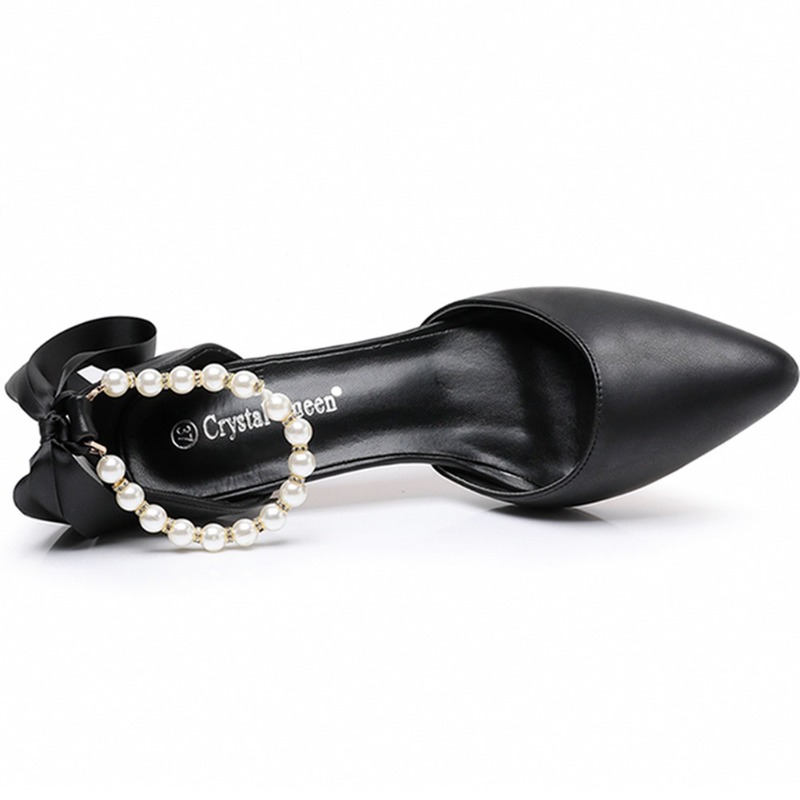 Rhie Pearl 7cm Medium Heel Sandals New 2024 Summer Beaded Ribbon Matte PU Leather Wedding Banquet Dress Women's Shoes Size 43 8394
