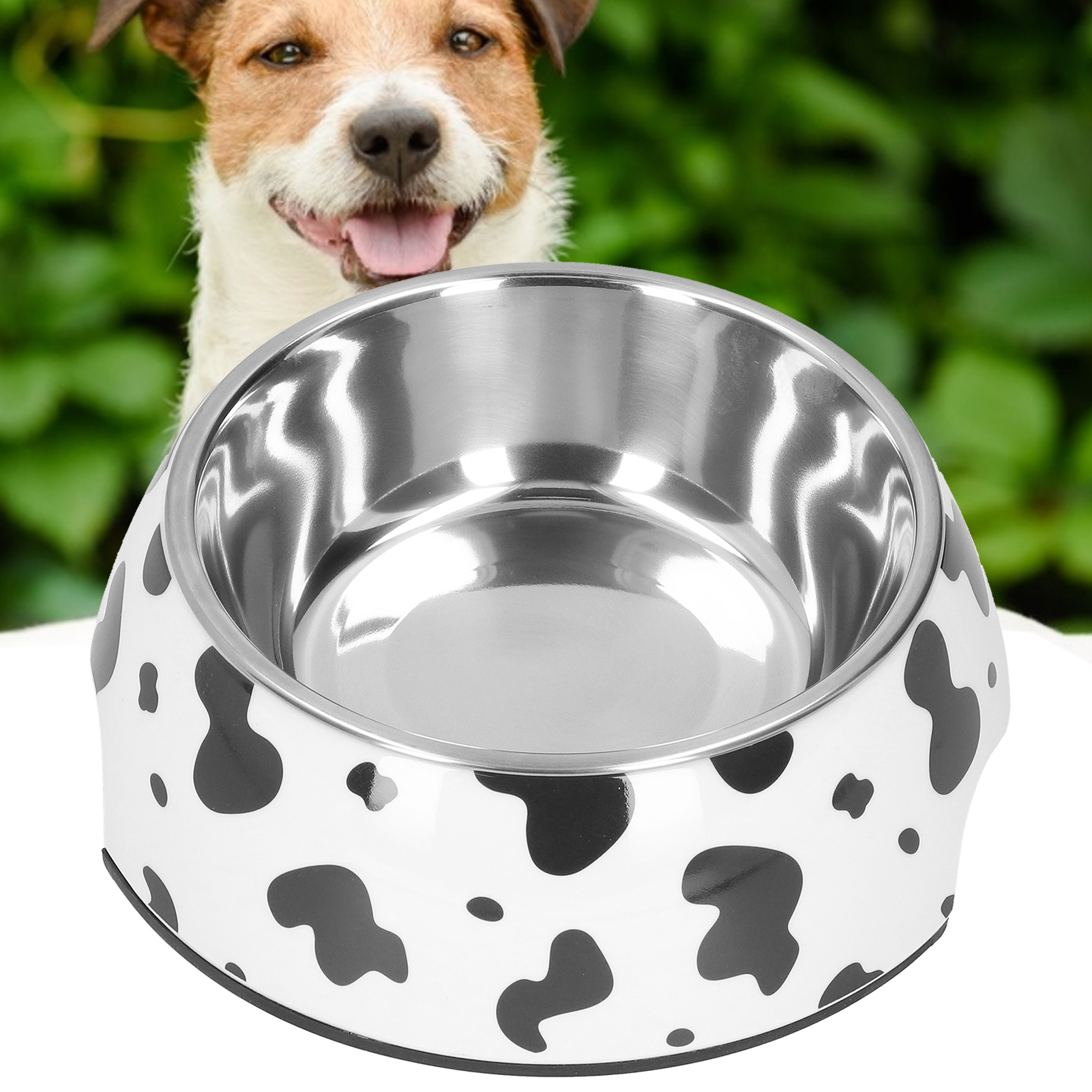 Dog Food And Water Bowl Anti‑Slip Base Stainless Steel Pet Bowl With Cute Cow TextureM Cow Texture