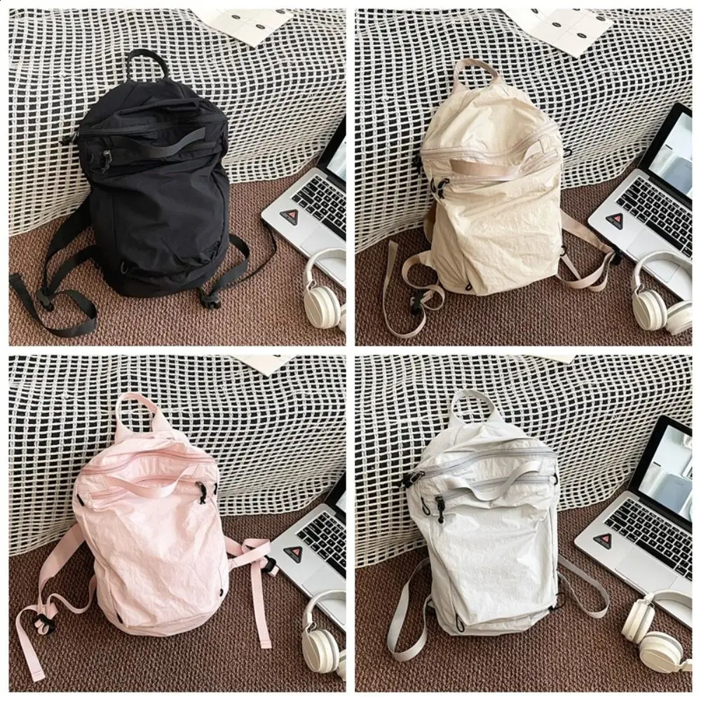 Korean Style Solid Color Backpacks Large Capacity Handbag Light Solid Nylon Bag Sports Niche Shoulder Bag Office Bag 240912