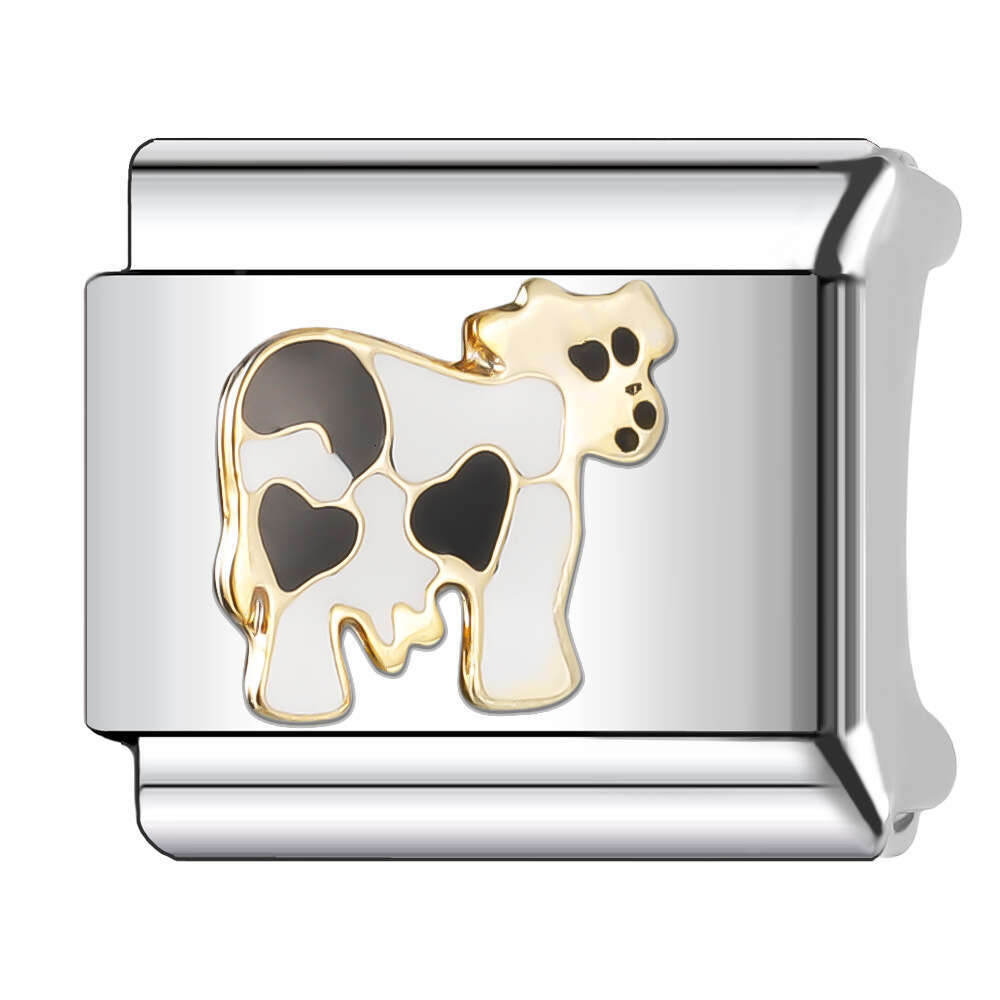 New Women's Gift Pretty Animal Cat with Enamel Bead Italian Charms Links Bangle Beads Fit 9mm Stainless Steel Bracelet Making DIY For Women Fashi