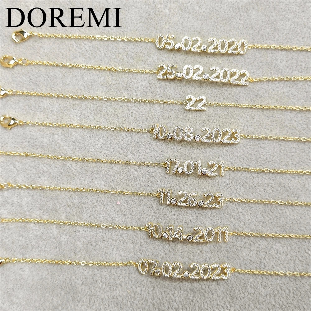 DOREMI Custom Name Date Bracelet Crystal Birthstone 6MM Number Kids Jewelry Engagement Bracelet for Jewelry Gift 240914