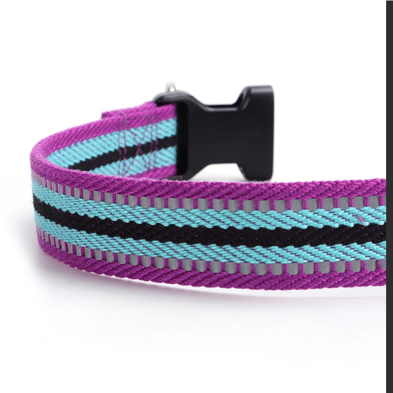 Poly Cotton Pet Collar Adjustable Dog Collar with Reflective Strips and Double D Buckle Suitable for Cats & Small To Medium Dogs