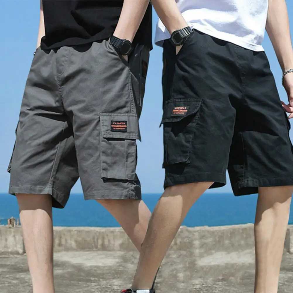 Men Cargo Shorts Loose Straight Multi Pockets Elastic Waist Men Shorts Casual Deep Crotch Men Summer Sport Shorts Y240914