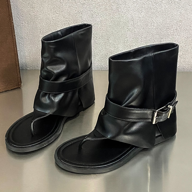 Female Flat With Footwear Sandals Stretch For Women New 2024 Fashion Round Toe Ladies Ankle Boots Shoes Flip ps