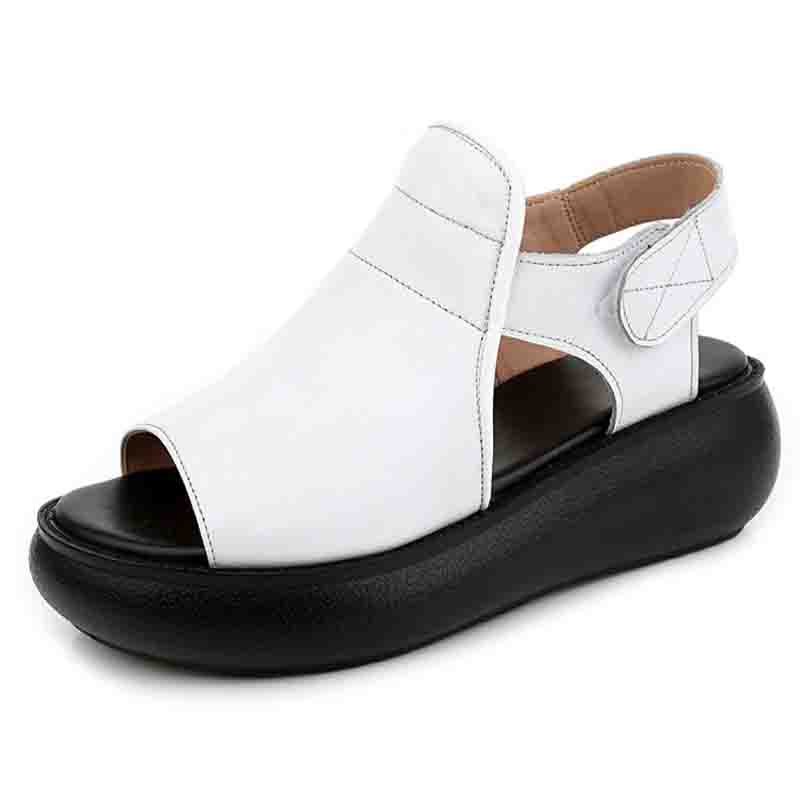 New Summer Platform Sandals Thick Bottom Casual Genuine Leather Fish Mouth Women Fashion Sandals Large Size