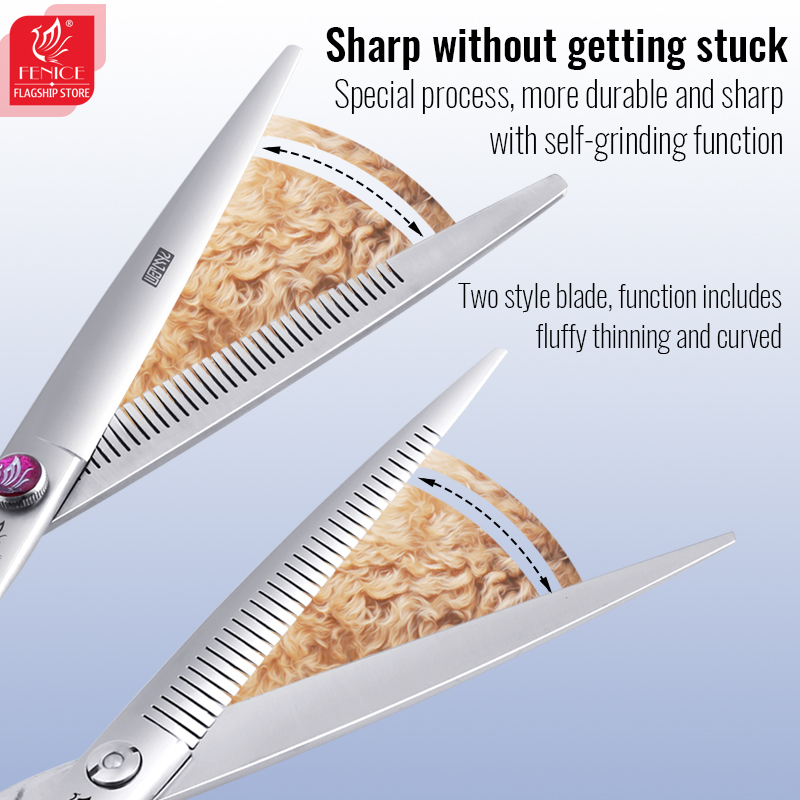 Fenice Dog Beauty Scissors Professional 7/7.5 inch Pet Dog Grooming Scissors Reversed Tooth Fluffy Thinning Shears Rate 50-80%