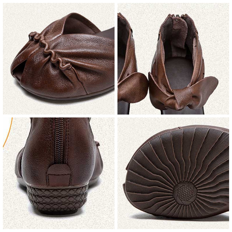 Koznoy 3cm Sandas Genuine Leather Rubber Women Ankle Booties Flats Breathable Oxfords Fashion Comfy Peep Toe Hollow Summer Shoes