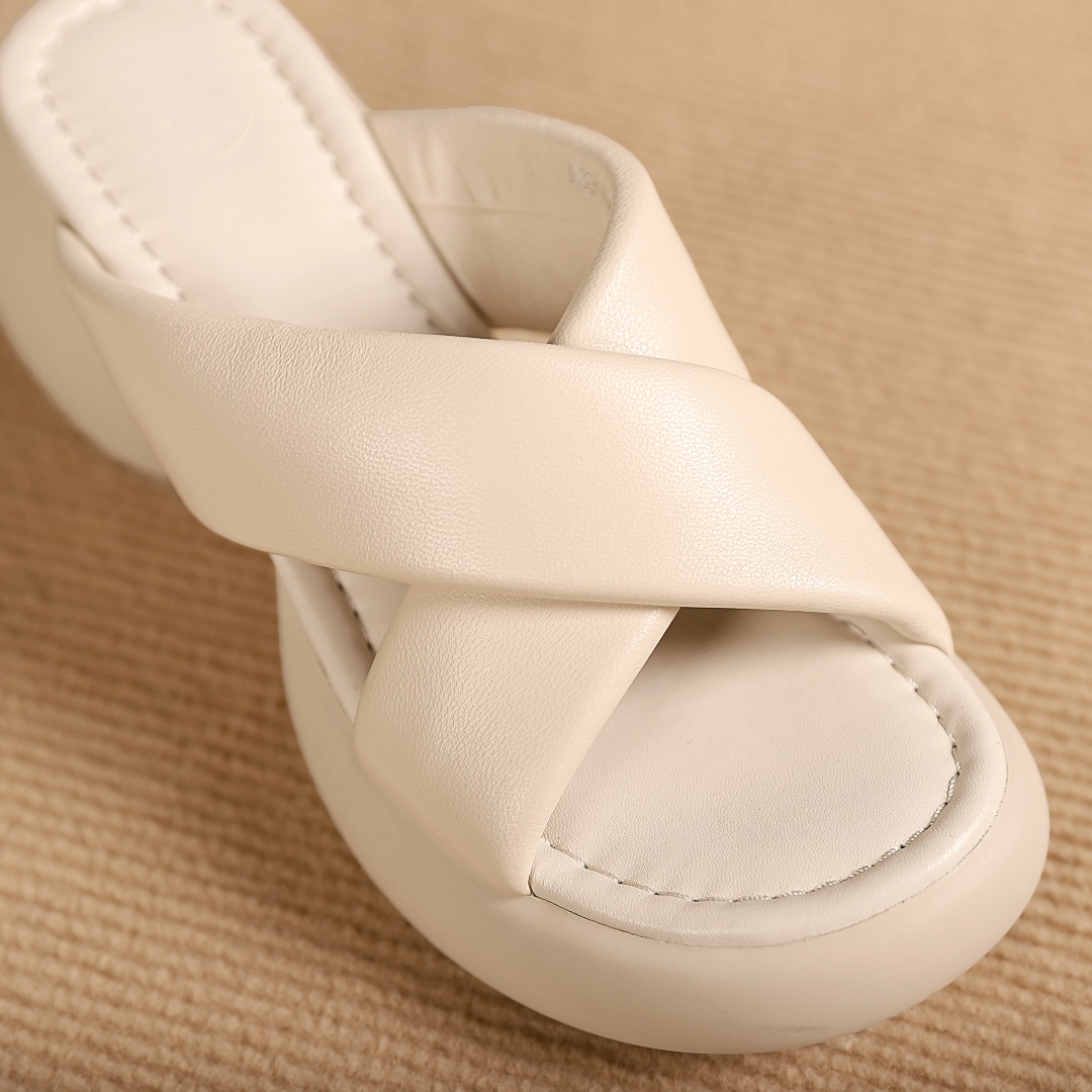 Women's Genuine Leather Cross-Strap Slip-On Platform Sandals