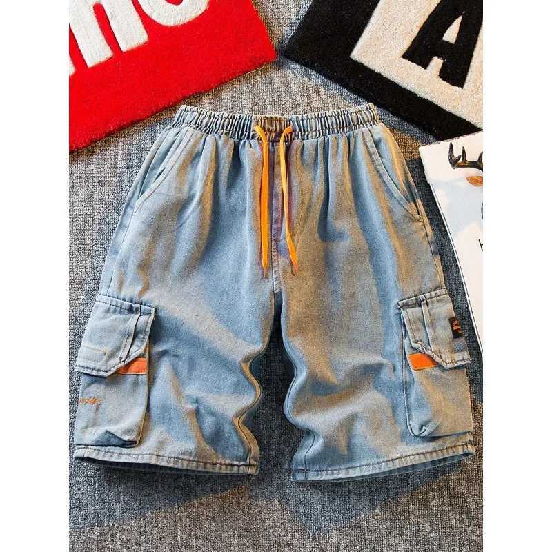 High Street Mens Summer Workwear Luxury Brand Jeans Baggy Loose Kpop Casual Denim Shorts Knee-Length Japanese Style Jeans MaleX240914