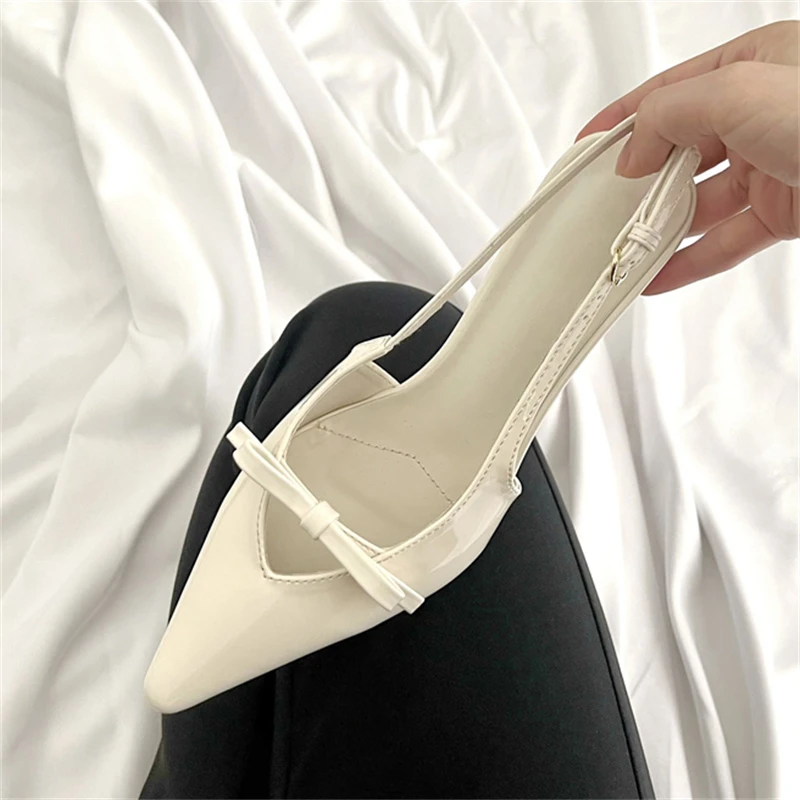 Eilyken New Style Butterfly-knot Pointed Toe Pumps Women Fashion Low Thin Heels Outdoors Banquet Dress Mule Ladies Shoes ae04