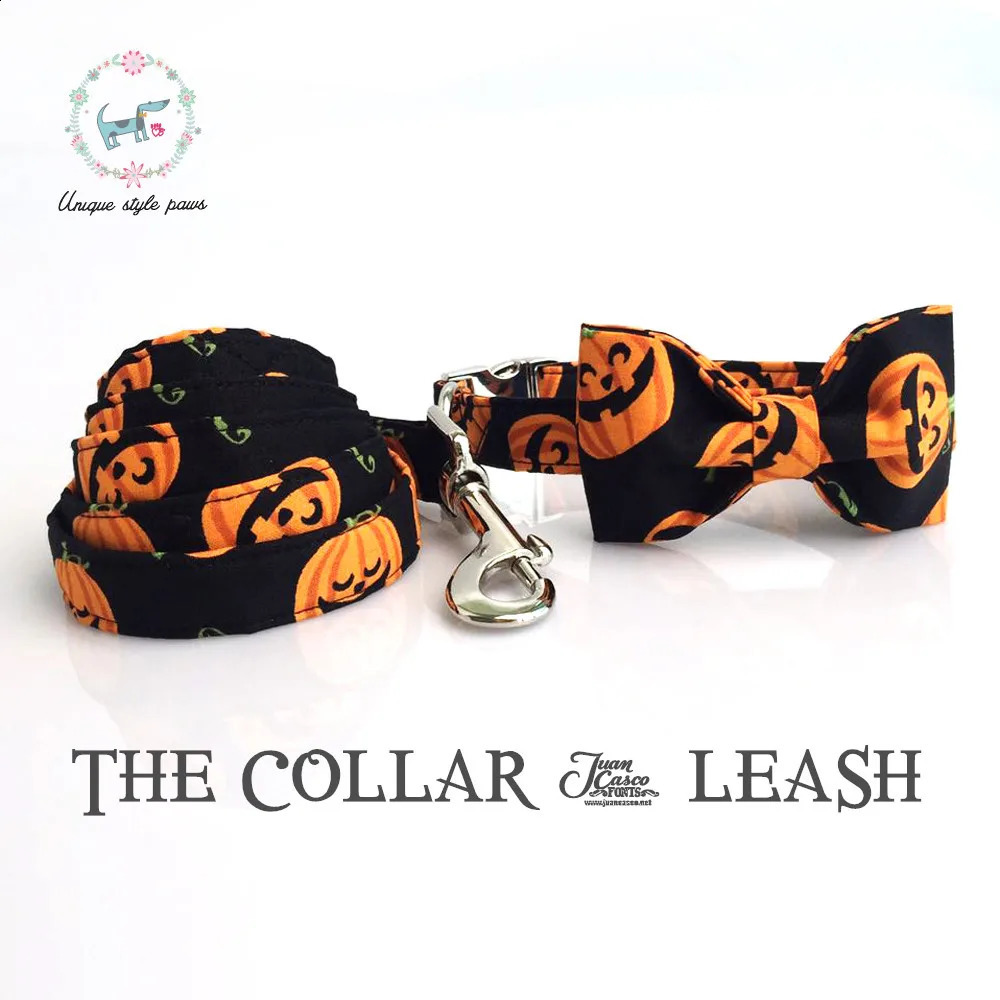 Halloween pumpkin collar and belt set with bow dog and cat necklaces dog belts for pet gifts 240914