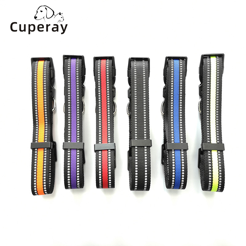 Dog Collar Night Reflective Dog Collar Pet Supplies Puppy Cat Collar Nylon Adjustable with Metal D Ring Durable Pet Accessories