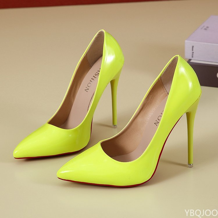 12cm Super High Thin Heels Pumps Women Pointed Toe Patent Leather Wedding Colorful Dress Stiletto Heel Shoes Woman 207d