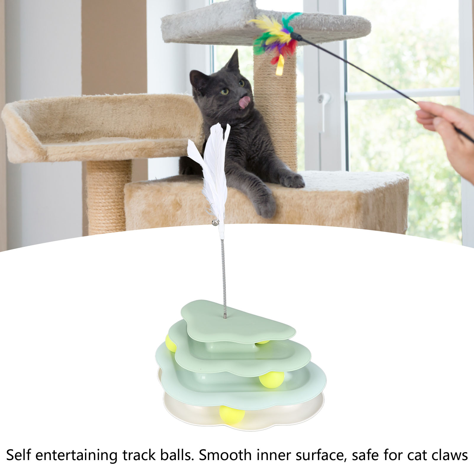 Cat Toy Roller 4 Level Turntable Cat Toys Balls Feather Interactive Mental Physical Exercise Puzzle Kitten Toys