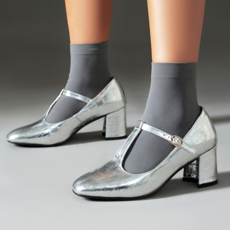 2025 new High Classic Heels Mary Janes Gold Sier Women's Heeled New T-strap Spring Pumps Wedding Party Dance Shoes 87d0