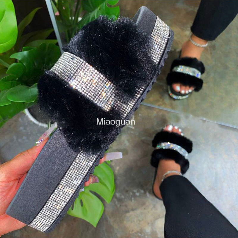 Slippers: Designer Fur Rhie Platform Wedges, Solid Fluffy Furry Slides for Women, Sexy Casual Ladies' Outside Shoes 4 ry