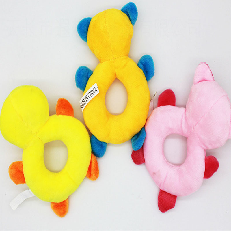 Cute cartoon pet plush chewing bear pig duck shape squeaky animal ring shape small dog cat interactive toy