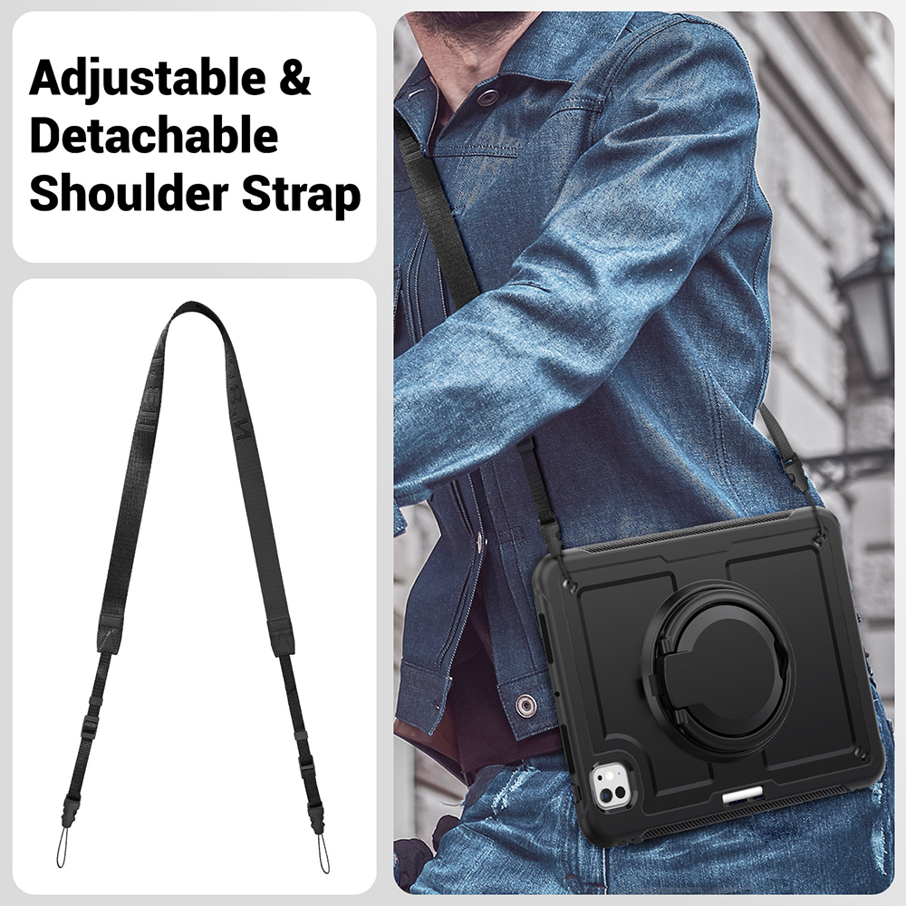 Case For iPad Pro 11 inch 2024 M4 Handle Grip 360 Rotating Kickstand Tablet Cover Ultralight Armor TPU + PC Rugged Shockproof Cases with Screen PET Fi