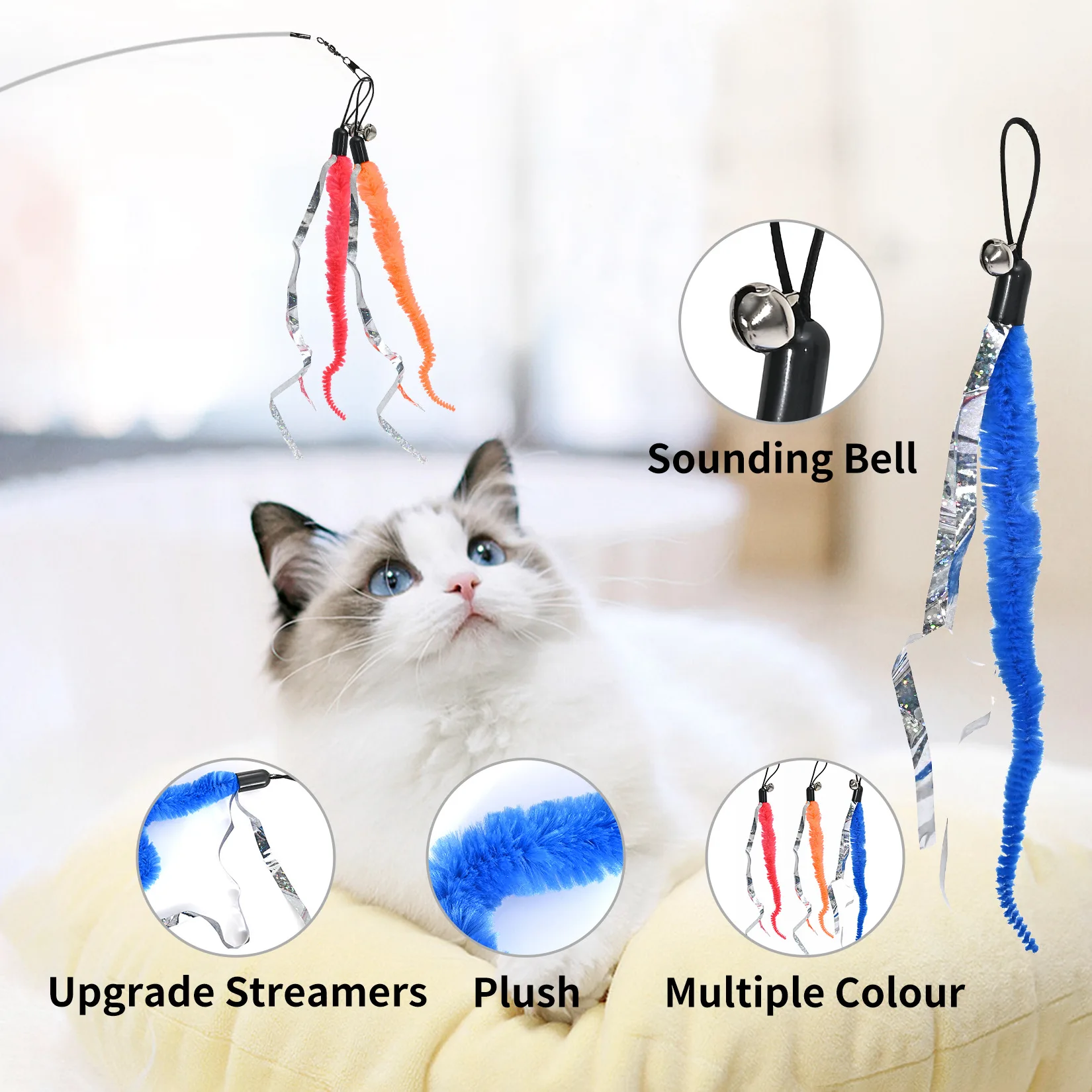12pcs Colorful Cat Teaser Wand Interactive Funny Cat Toy Fishing Nteractive Toy for Kitten Playing Teaser Toy Cat Supplies