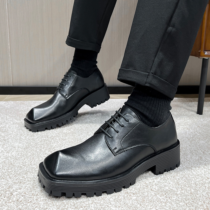 Dress Business Shoe Men Cone Toe Niche Design Fashion Casual Increase Leather Shoes Male Japan Korean Streetwear Commute fef3 s