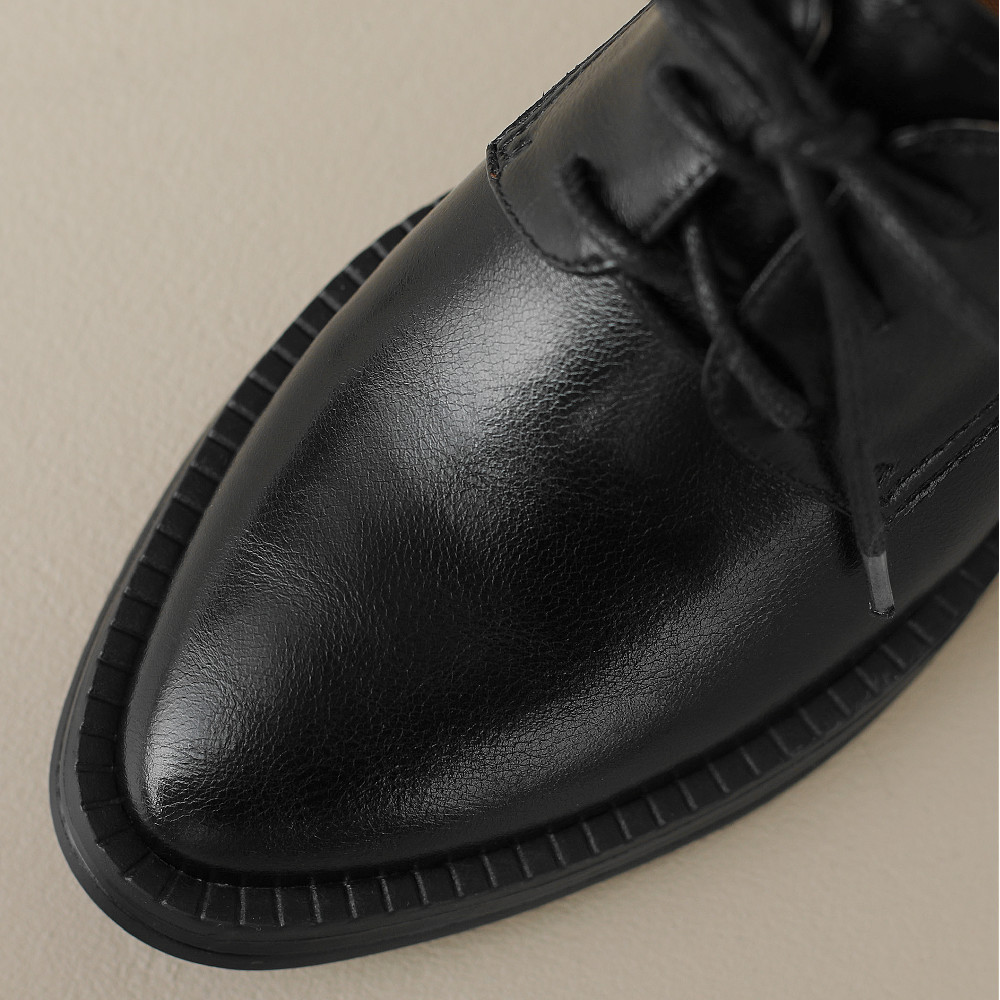 cow Women's leather 5.5cm thick high heel rounnd toe lace-up oxfords british style soft comfort casual female four season shoes 9433