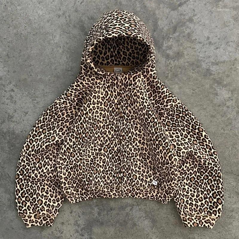 Women&#039;s Hoodies Zip Up Streetwear Spot Leopard Print Pattern Harajuku Oversized Hoodie Fashion Women Gothic Hip Hop Casual Sweatshirt