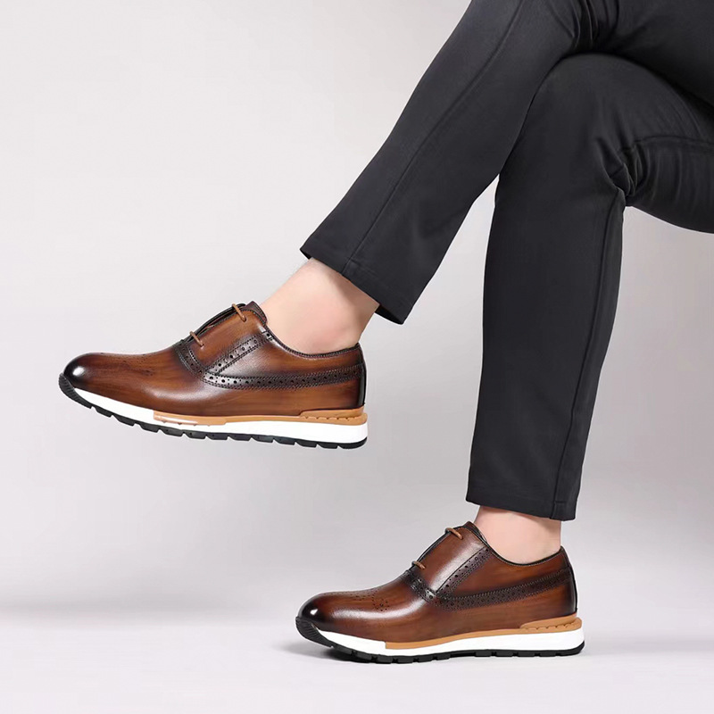 High Grade Men Genuine Leather Casual Dialy Sneakers British Design Cow Leather Men Comfortable Brogues Leisure Shoes Men