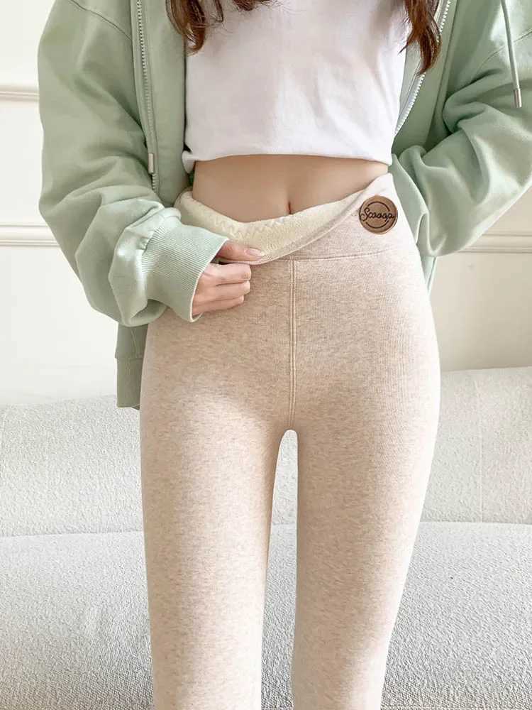 Oatmeal High Waist Leggins for Women Extra-thick Lamb Cashmere Warm Leggings for Women Autumn/Winter Cotton Wool Black LeggingsX240914