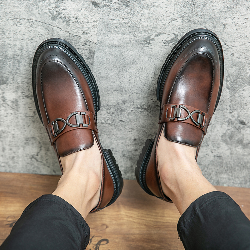 Sole Thick Heels Mens Dress Wedding Fashion Suit Leather Business Italian Casual Man Formal Loafers Summer Shoes for Men 298f