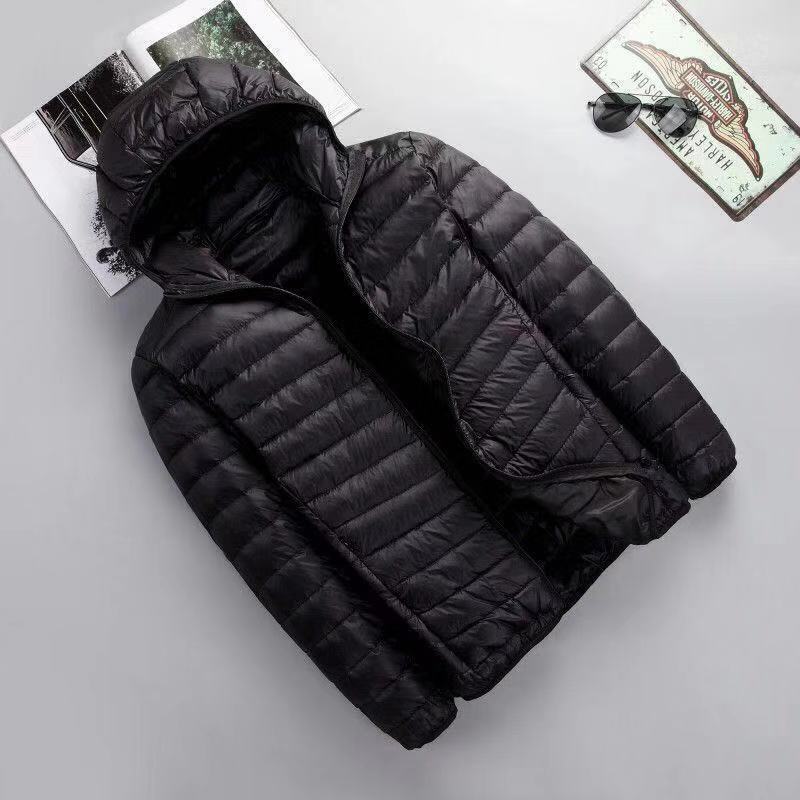 Cotton jacket men's foreign trade men's lightweight feather Rong cotton jacket winter slim fit hooded stand collar solid color warm vest jac