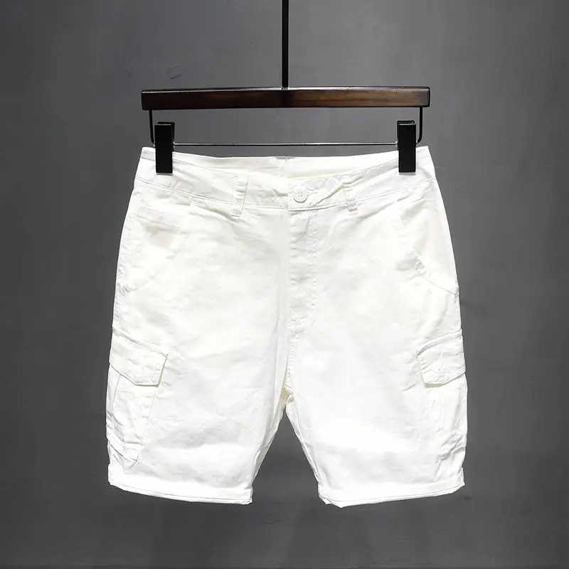 Korean Washed Luxury Mens Slim Jeans Designer Denim Short Pants for Summer Boyfriend Stretch Straight White Cargo Cotton ShortsX240914